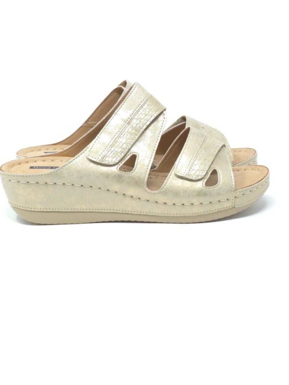 Good Choice Havana Gold Metallic Wedge Slide Sandals Size 10M - Picture 3 of 7
